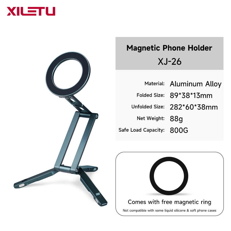 XILETU Magsafe Magnetic Cell Phone Tripod Stand with Hook Foldable Desktop Holder for iPhone Desktop Selfie Video Mobile Tripods