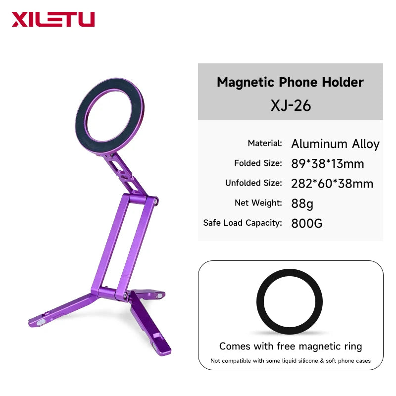 XILETU Magsafe Magnetic Cell Phone Tripod Stand with Hook Foldable Desktop Holder for iPhone Desktop Selfie Video Mobile Tripods