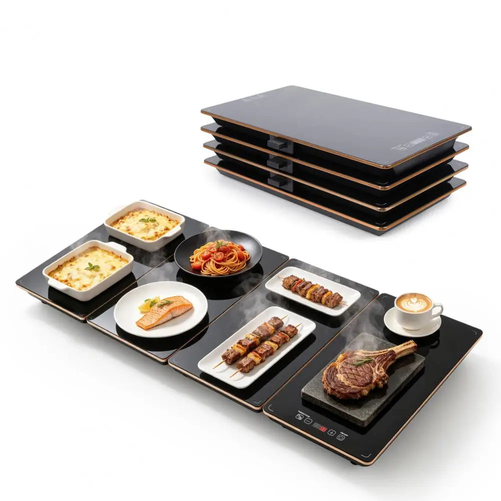 4PCS Electric Food Warmer Tray, with 8-Level Temperature Control And 24-hour Timer Food Tray, Modular Heat-Resistant Glass Surfa