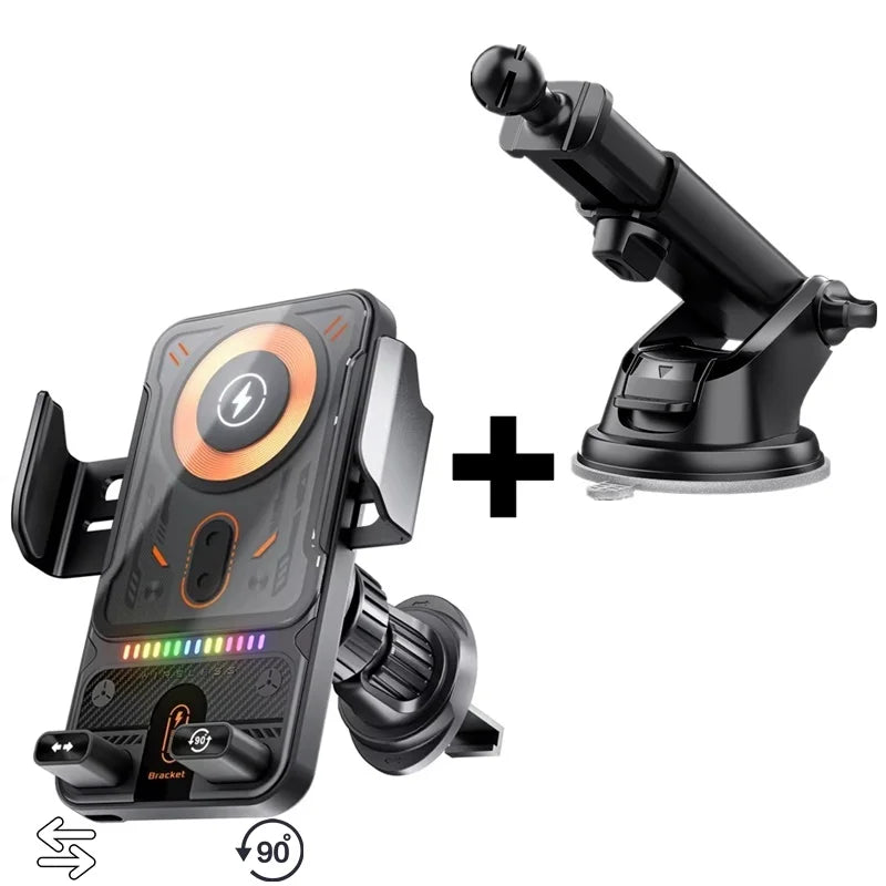 15W Universal Car Phone Wireless Charger Holder 360° Rotation Mount for Samsung Galaxy Fold 6 5 4 3 Z Flip S25 S24 Iphone 16 15