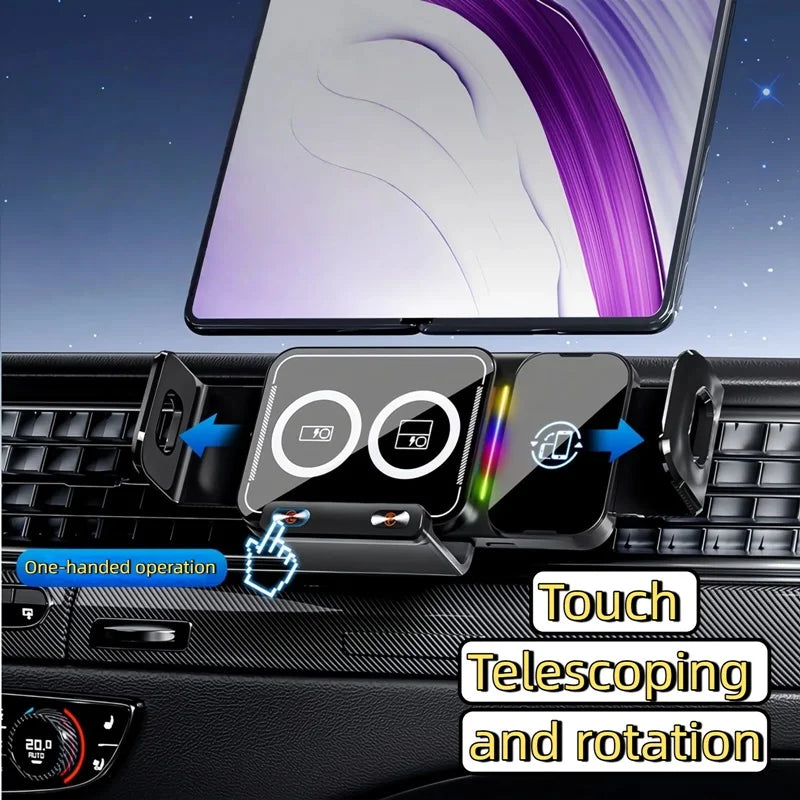 15W Universal Car Phone Wireless Charger Holder 360° Rotation Mount for Samsung Galaxy Fold 6 5 4 3 Z Flip S25 S24 Iphone 16 15