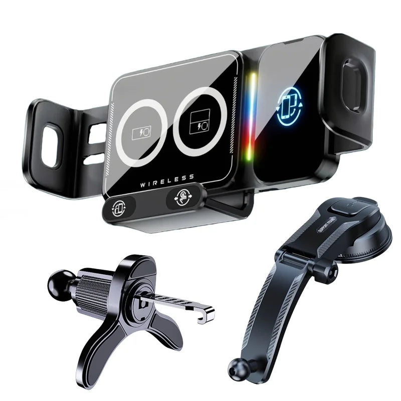 15W Universal Car Phone Wireless Charger Holder 360° Rotation Mount for Samsung Galaxy Fold 6 5 4 3 Z Flip S25 S24 Iphone 16 15