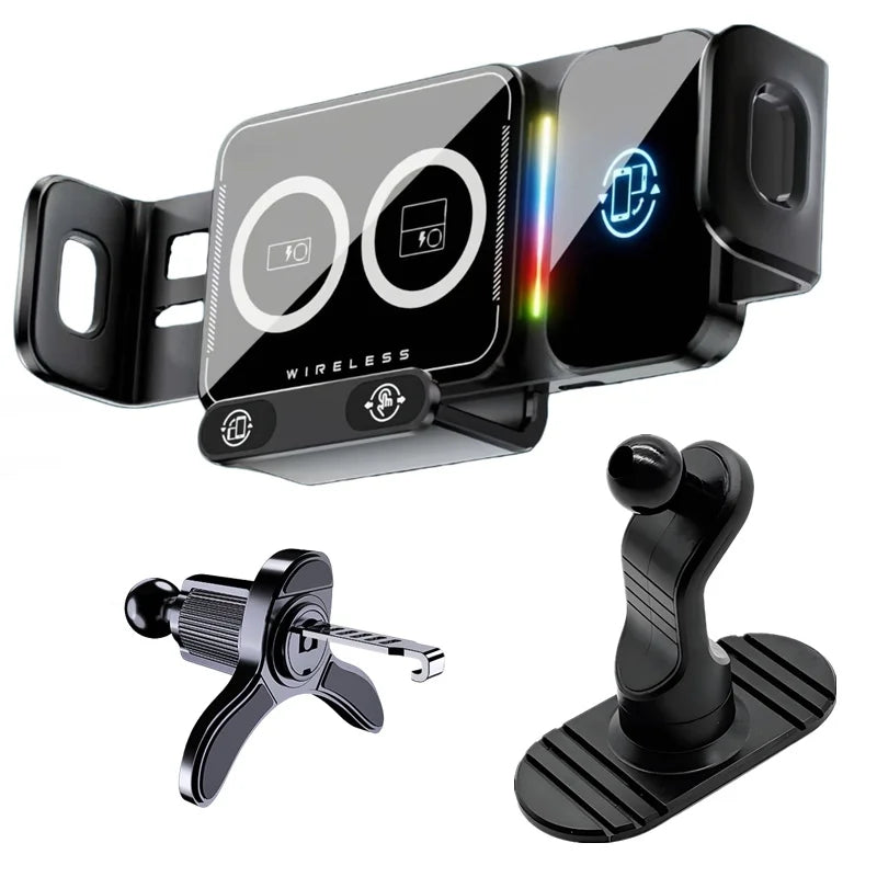 15W Universal Car Phone Wireless Charger Holder 360° Rotation Mount for Samsung Galaxy Fold 6 5 4 3 Z Flip S25 S24 Iphone 16 15