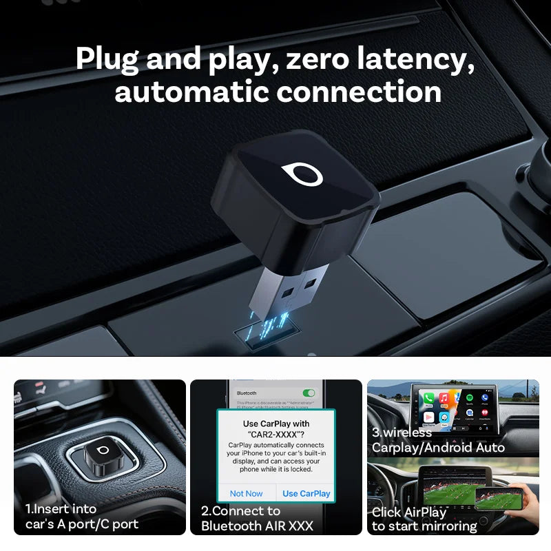 OTTOCAST Mini Air 3 In1 Wireless CarPlay Android Auto Adapter AirPlay Screen Mirroring Plug and Play Dongle for Audi VW Kia