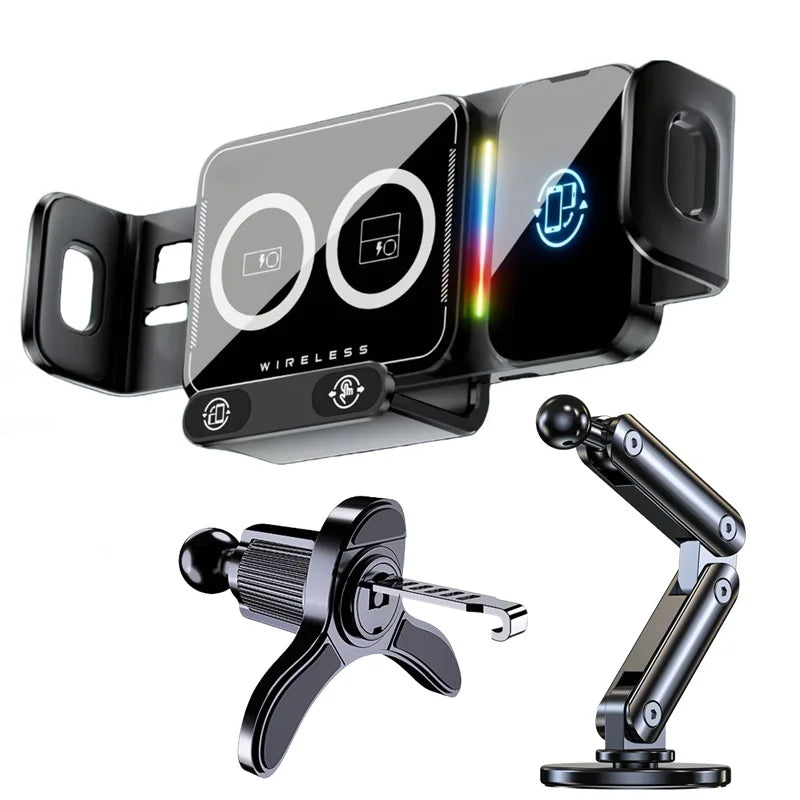15W Universal Car Phone Wireless Charger Holder 360° Rotation Mount for Samsung Galaxy Fold 6 5 4 3 Z Flip S25 S24 Iphone 16 15